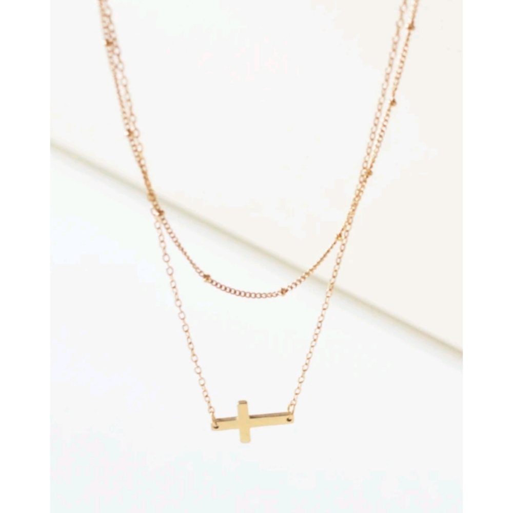 Anthropologie Sarah Dainty Cross Layered Minimalist Chain Necklace - Picture 2 of 4